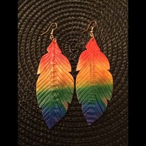 Leather Skin Feather Earrings